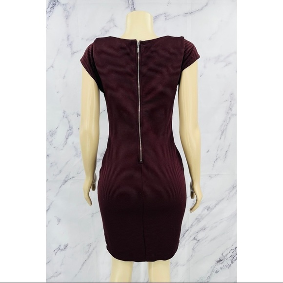 E033 Bar III Ribbed Envelope Hem Mini Dress in Dark Prune - Picture 2 of 6